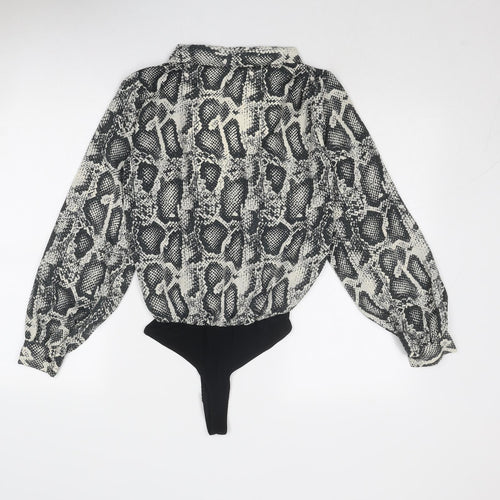 ASOS Womens Grey Animal Print Polyester Bodysuit One-Piece Size 8 Snap - Snake Print