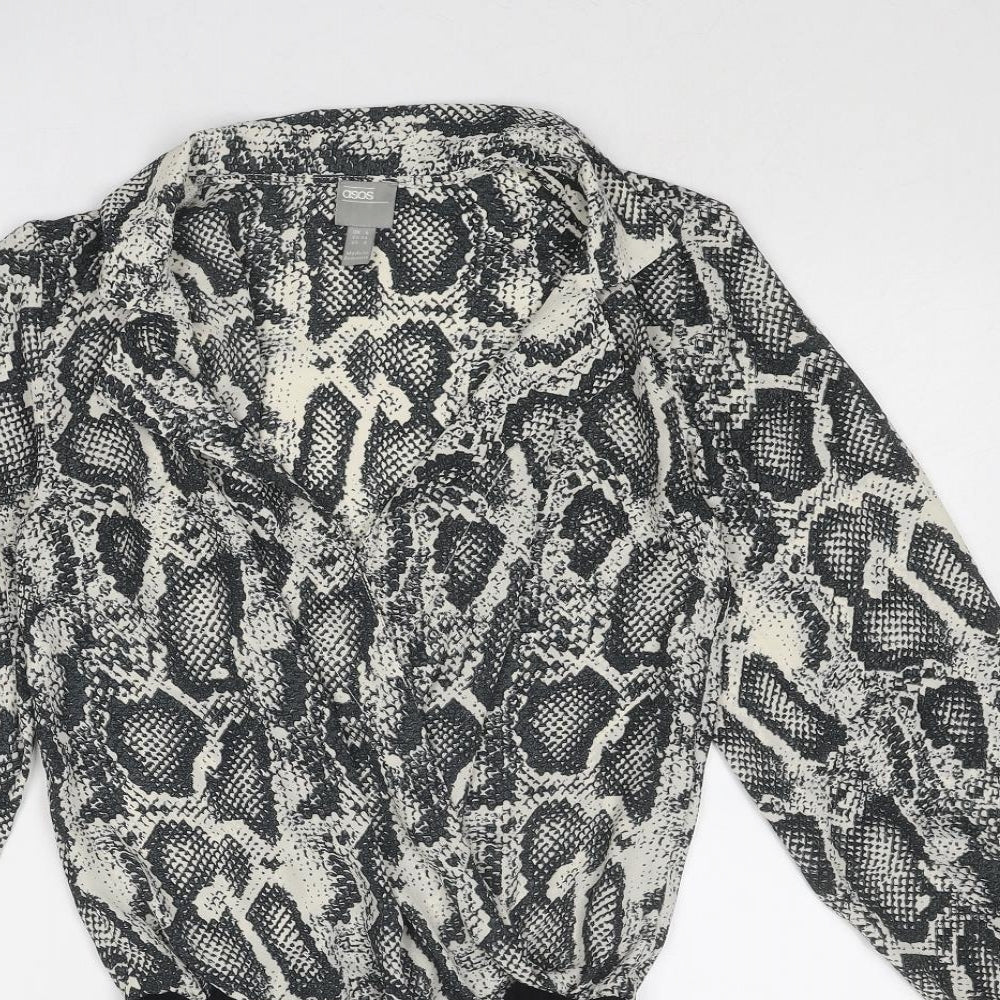 ASOS Womens Grey Animal Print Polyester Bodysuit One-Piece Size 8 Snap - Snake Print