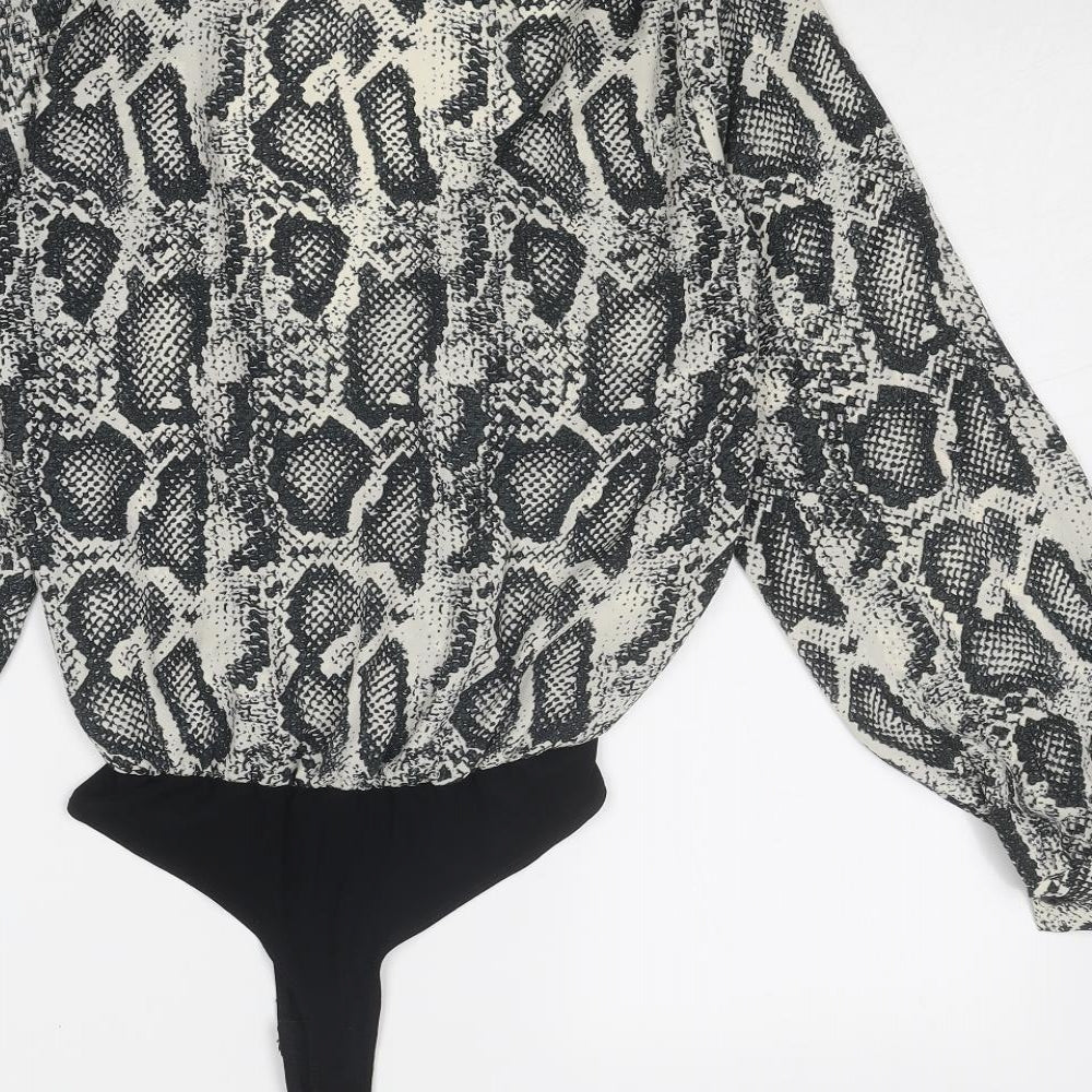 ASOS Womens Grey Animal Print Polyester Bodysuit One-Piece Size 8 Snap - Snake Print