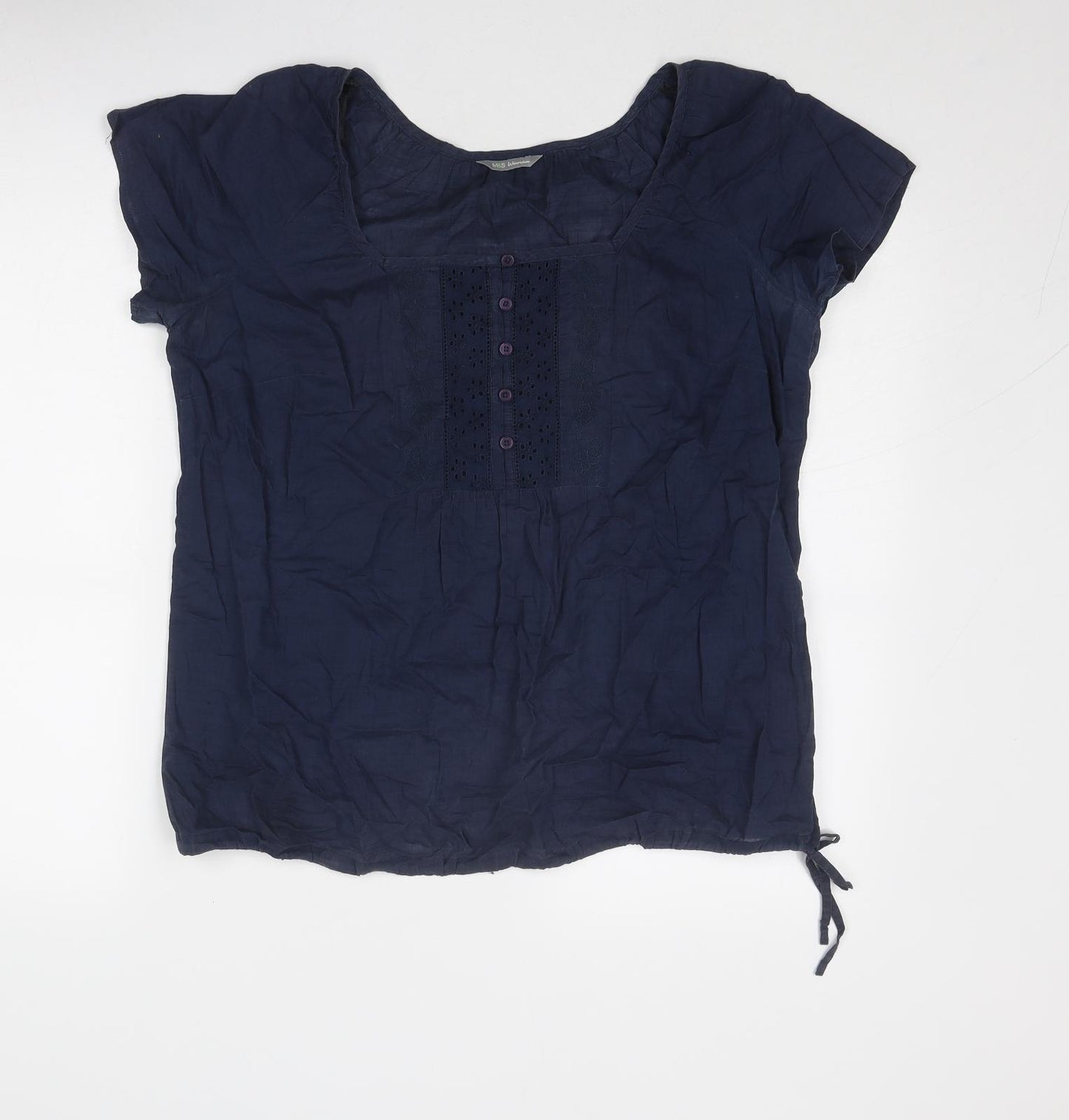 Marks and Spencer Womens Blue Cotton Basic T-Shirt Size 12 Round Neck