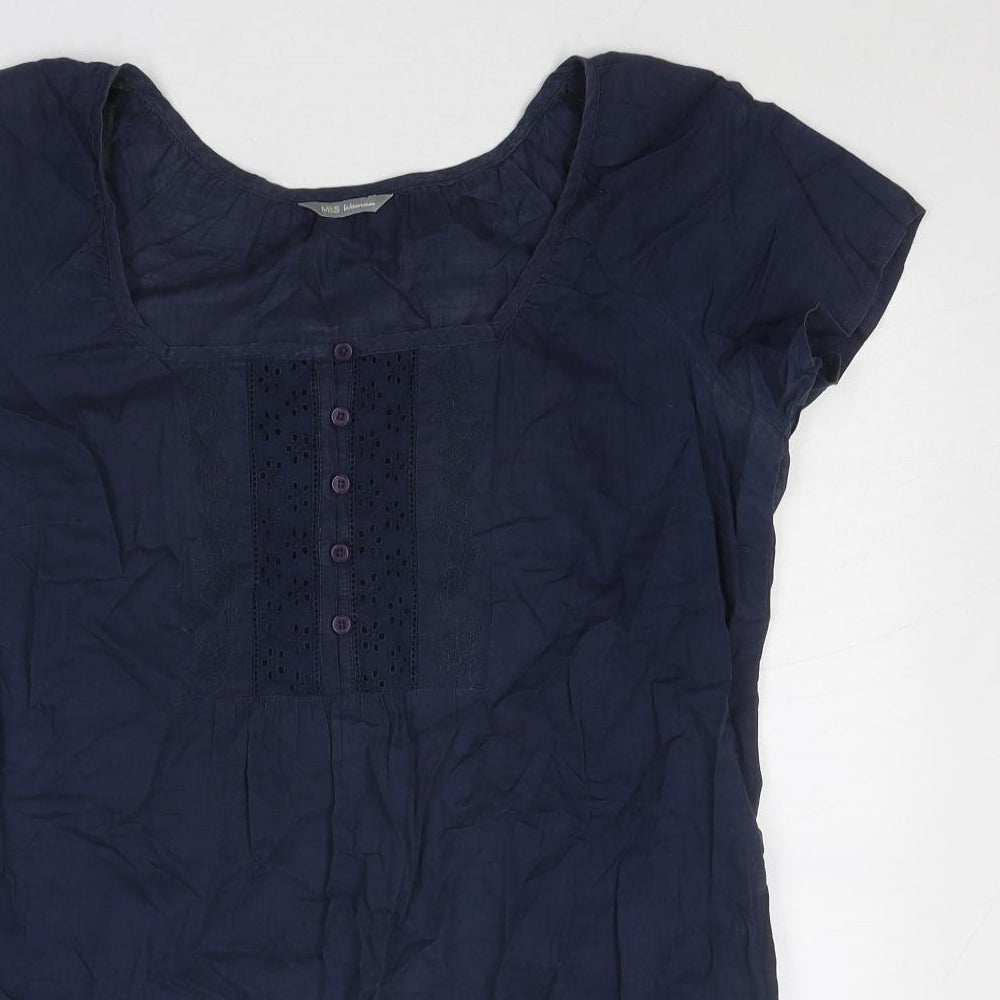 Marks and Spencer Womens Blue Cotton Basic T-Shirt Size 12 Round Neck