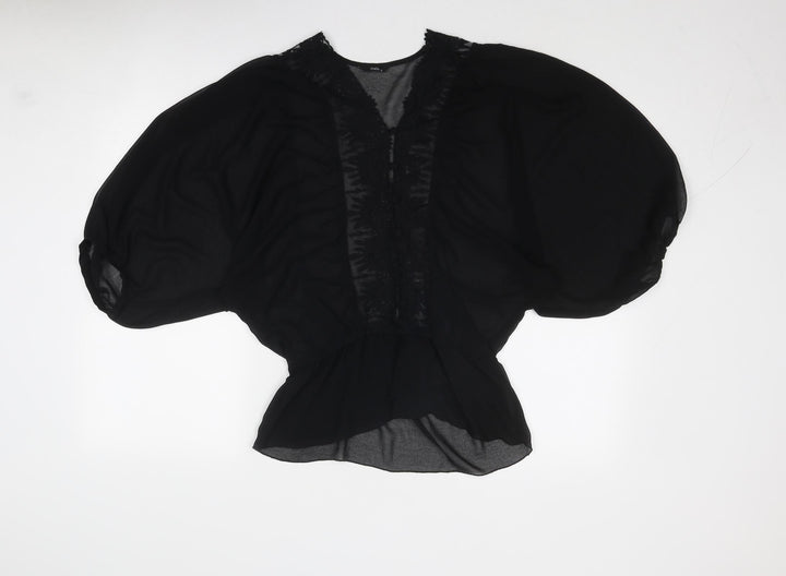 M&Co Womens Black Polyester Basic Blouse Size 12 V-Neck