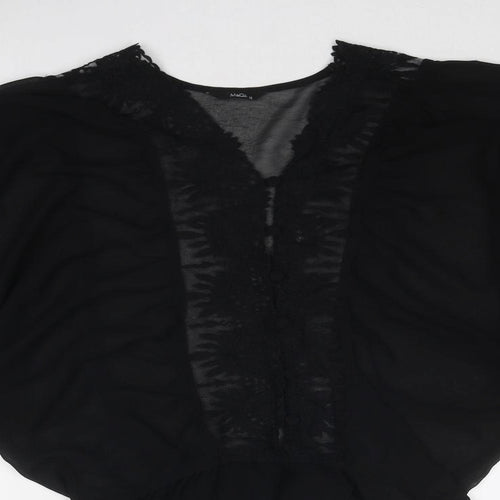 M&Co Womens Black Polyester Basic Blouse Size 12 V-Neck
