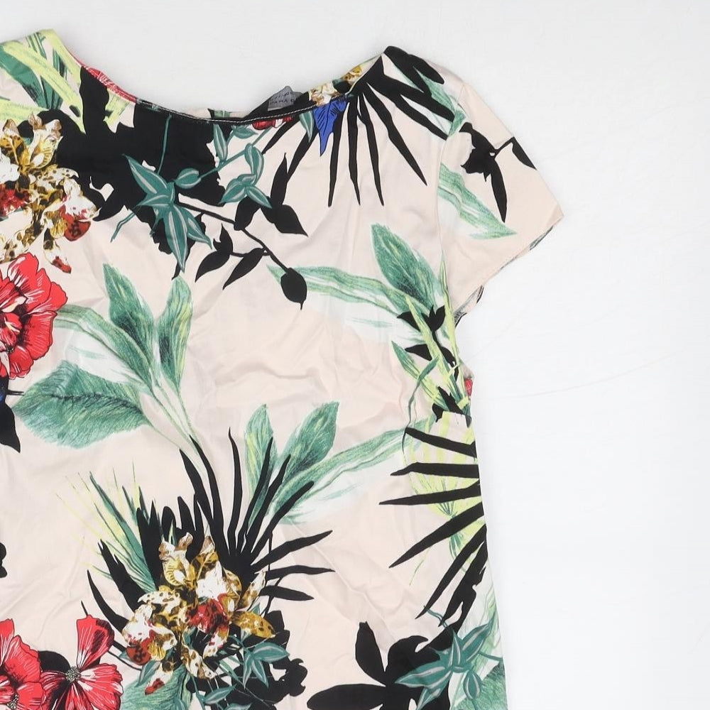 Dorothy Perkins Womens Multicoloured Geometric Cotton Basic Blouse Size 14 Round Neck