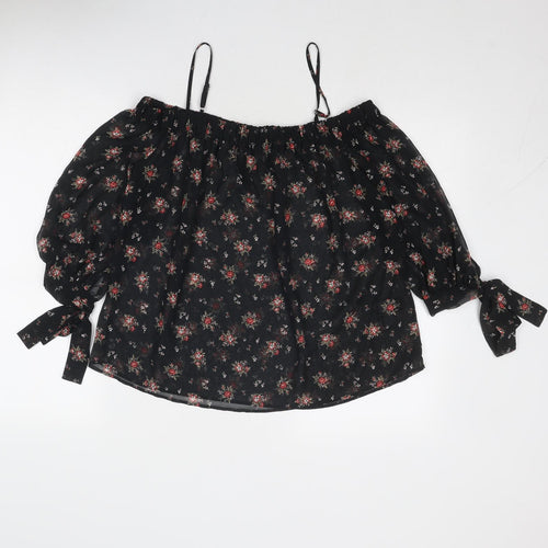 Marks and Spencer Womens Black Geometric Polyester Basic Blouse Size 10 Square Neck - Cold Shoulder