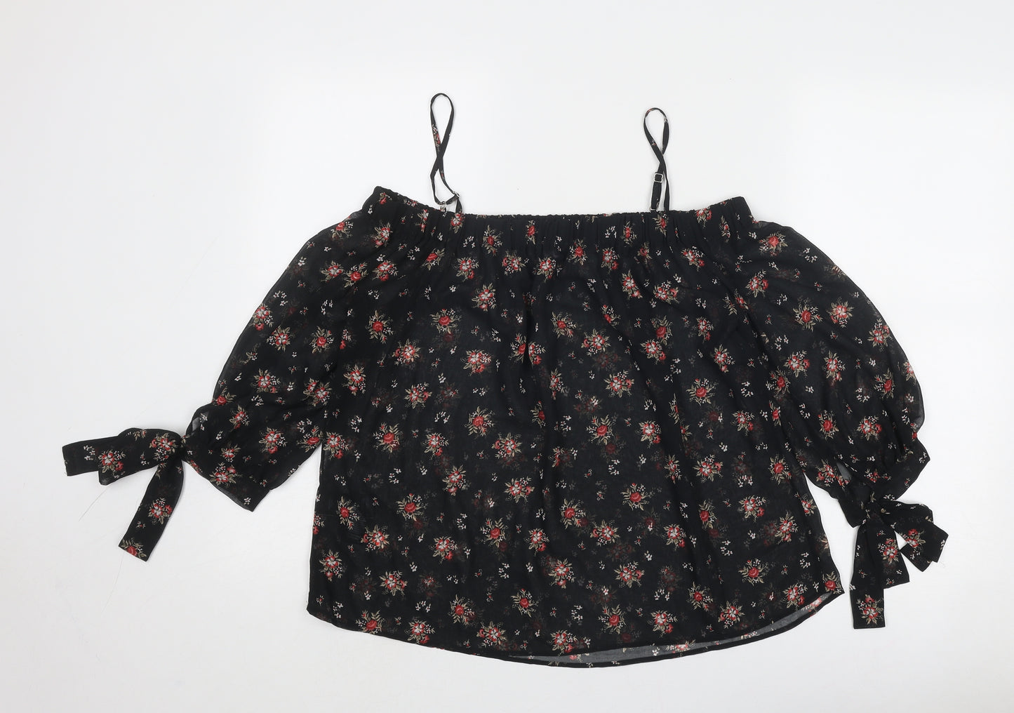 Marks and Spencer Womens Black Geometric Polyester Basic Blouse Size 10 Square Neck - Cold Shoulder