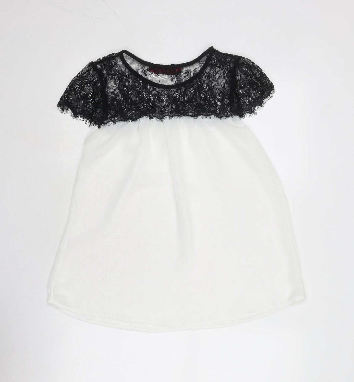 Boohoo Womens White Polyester Basic Blouse Size 10 Round Neck - Lace Detail