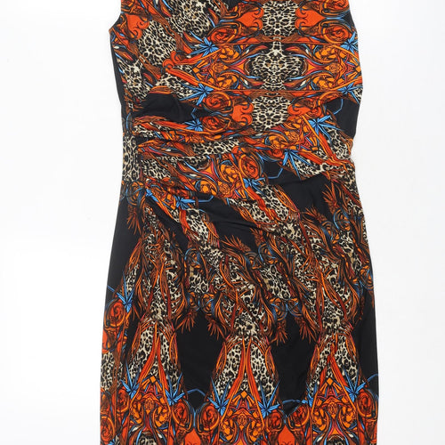 Ariella Womens Multicoloured Geometric Polyester A-Line Size 10 V-Neck Button