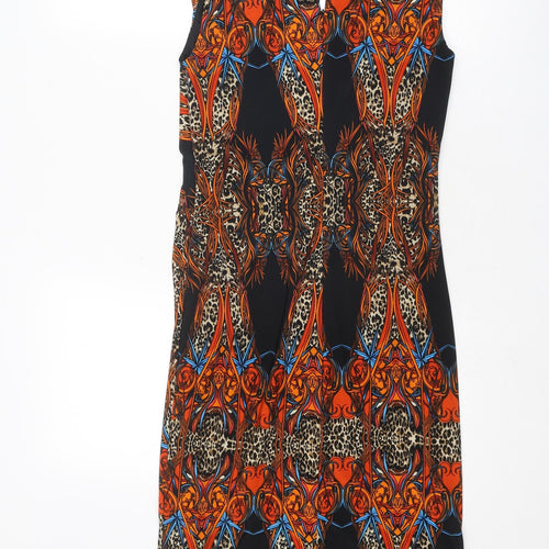 Ariella Womens Multicoloured Geometric Polyester A-Line Size 10 V-Neck Button
