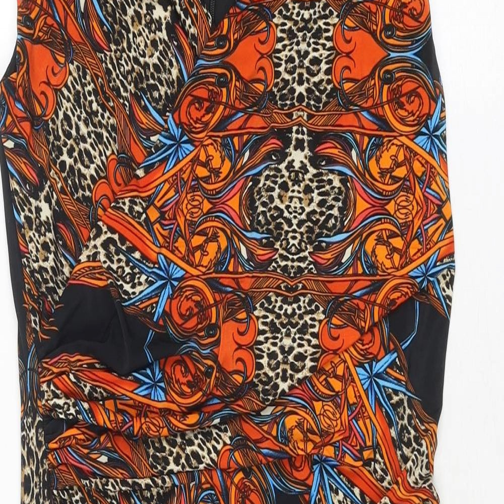 Ariella Womens Multicoloured Geometric Polyester A-Line Size 10 V-Neck Button