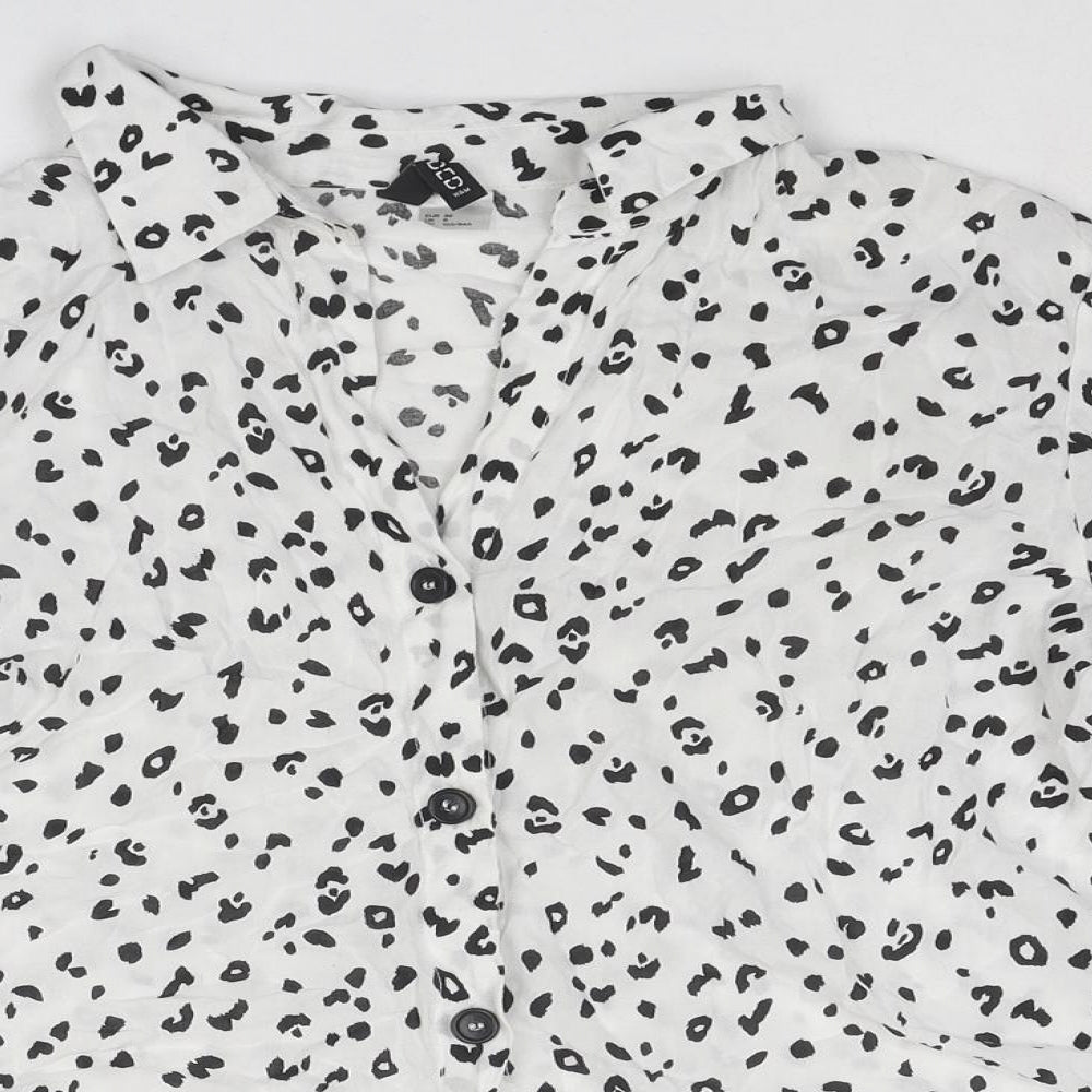 Divided by H&M Womens White Animal Print Viscose Basic Button-Up Size 8 Collared