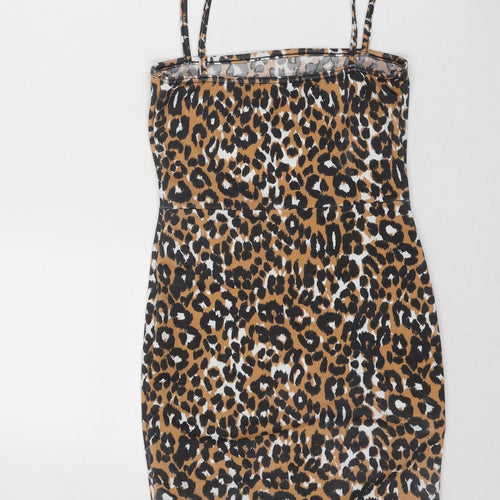 Daisy Street Womens Brown Animal Print Polyester Bodycon Size 8 Square Neck Pullover - Leopard Pattern