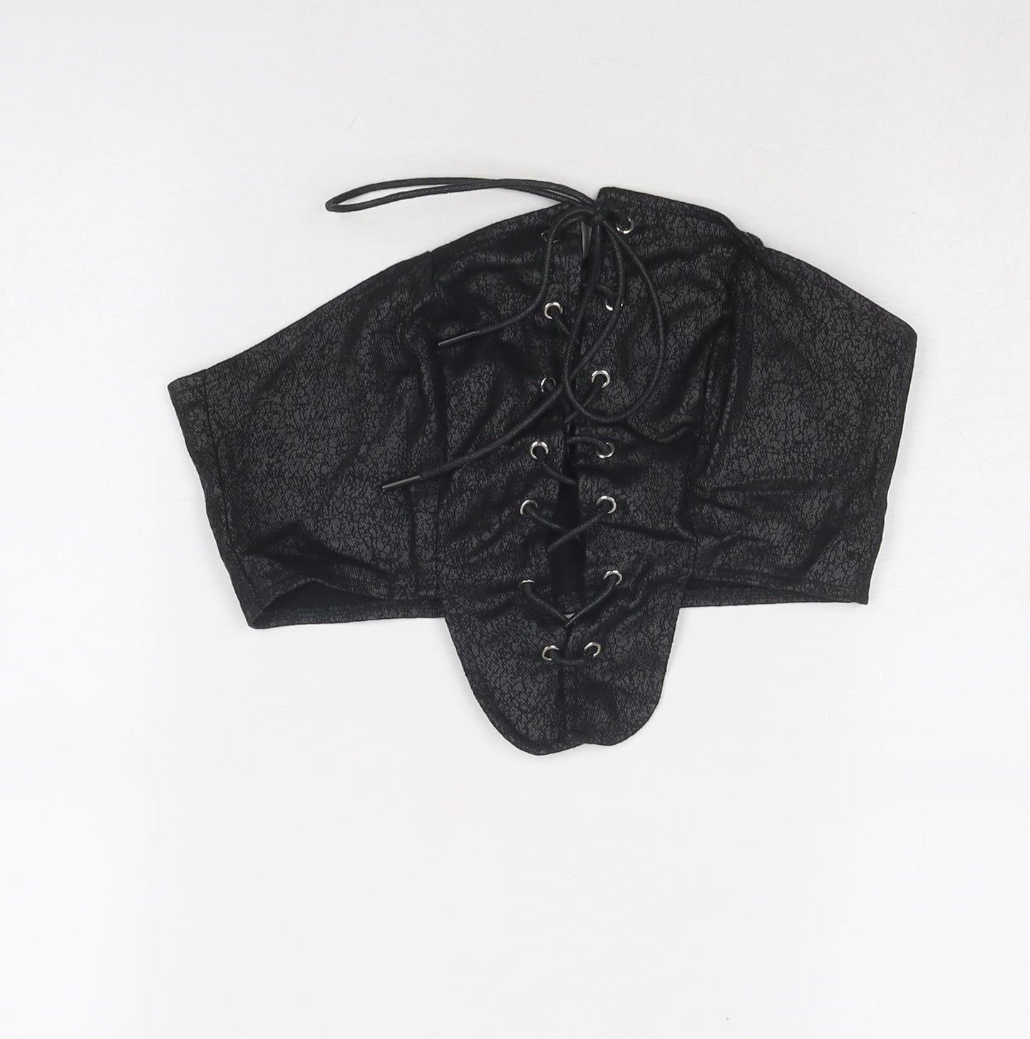 PRETTYLITTLETHING Womens Black Cotton Cropped Tank Size 8 Off the Shoulder - Lace-up Waist Corset
