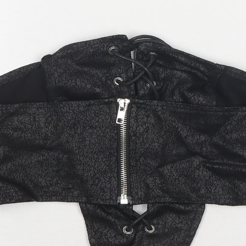 PRETTYLITTLETHING Womens Black Cotton Cropped Tank Size 8 Off the Shoulder - Lace-up Waist Corset