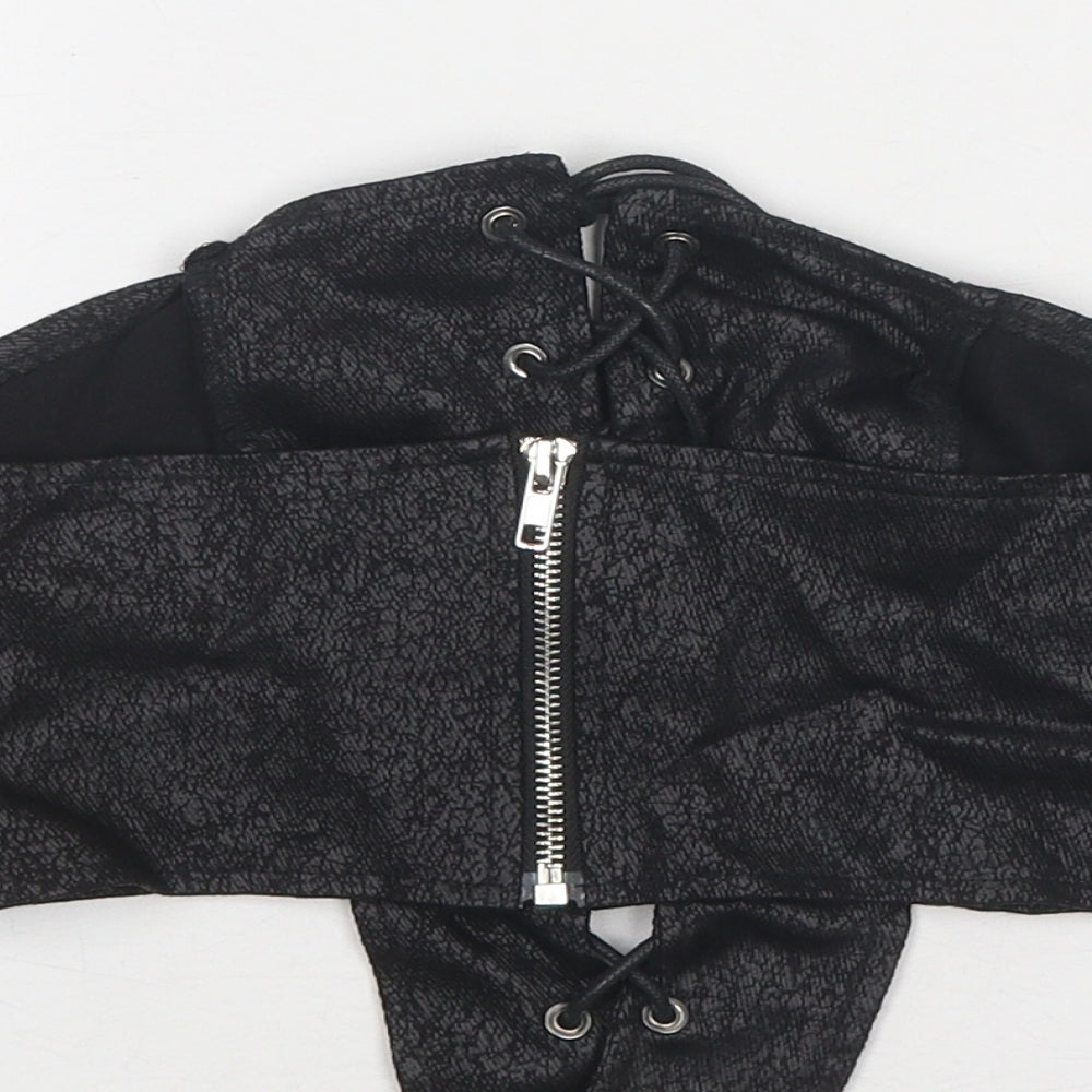 PRETTYLITTLETHING Womens Black Cotton Cropped Tank Size 8 Off the Shoulder - Lace-up Waist Corset