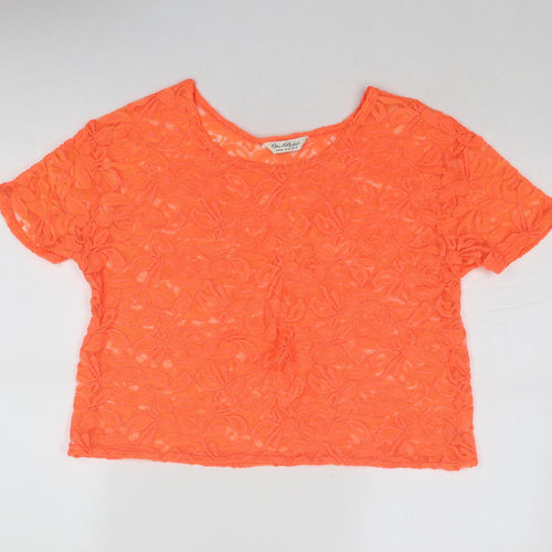 Miss Selfridge Womens Orange Geometric Polyester Basic Blouse Size 14 Round Neck