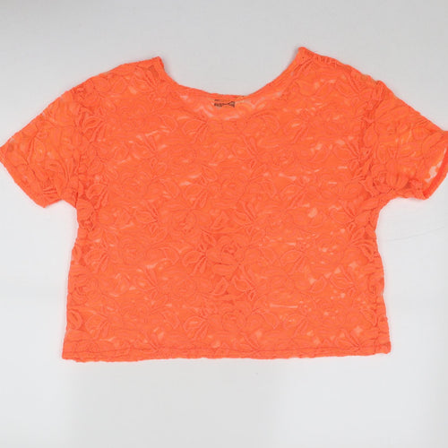 Miss Selfridge Womens Orange Geometric Polyester Basic Blouse Size 14 Round Neck