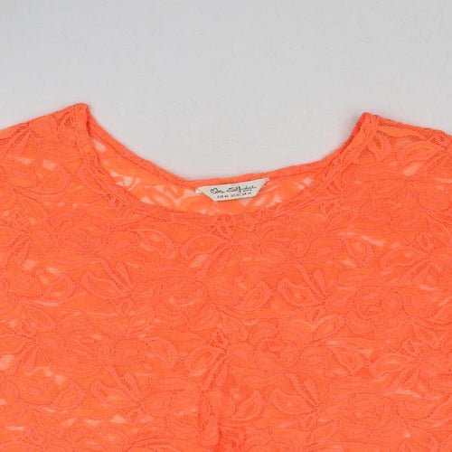 Miss Selfridge Womens Orange Geometric Polyester Basic Blouse Size 14 Round Neck