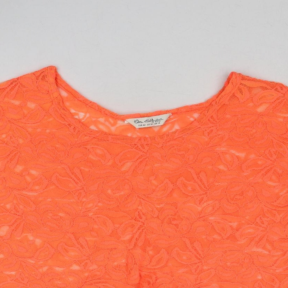 Miss Selfridge Womens Orange Geometric Polyester Basic Blouse Size 14 Round Neck