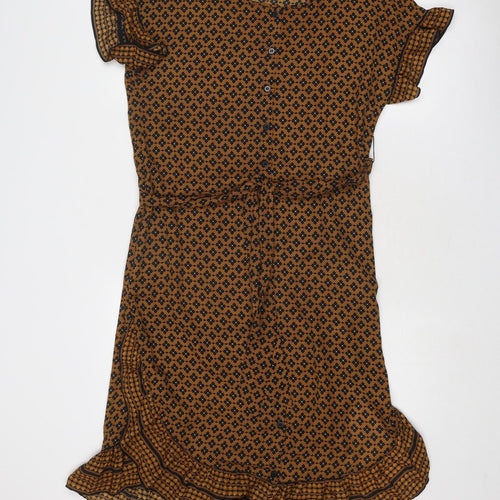 Max Studio Womens Brown Geometric Polyester Skater Dress Size XS Round Neck Button