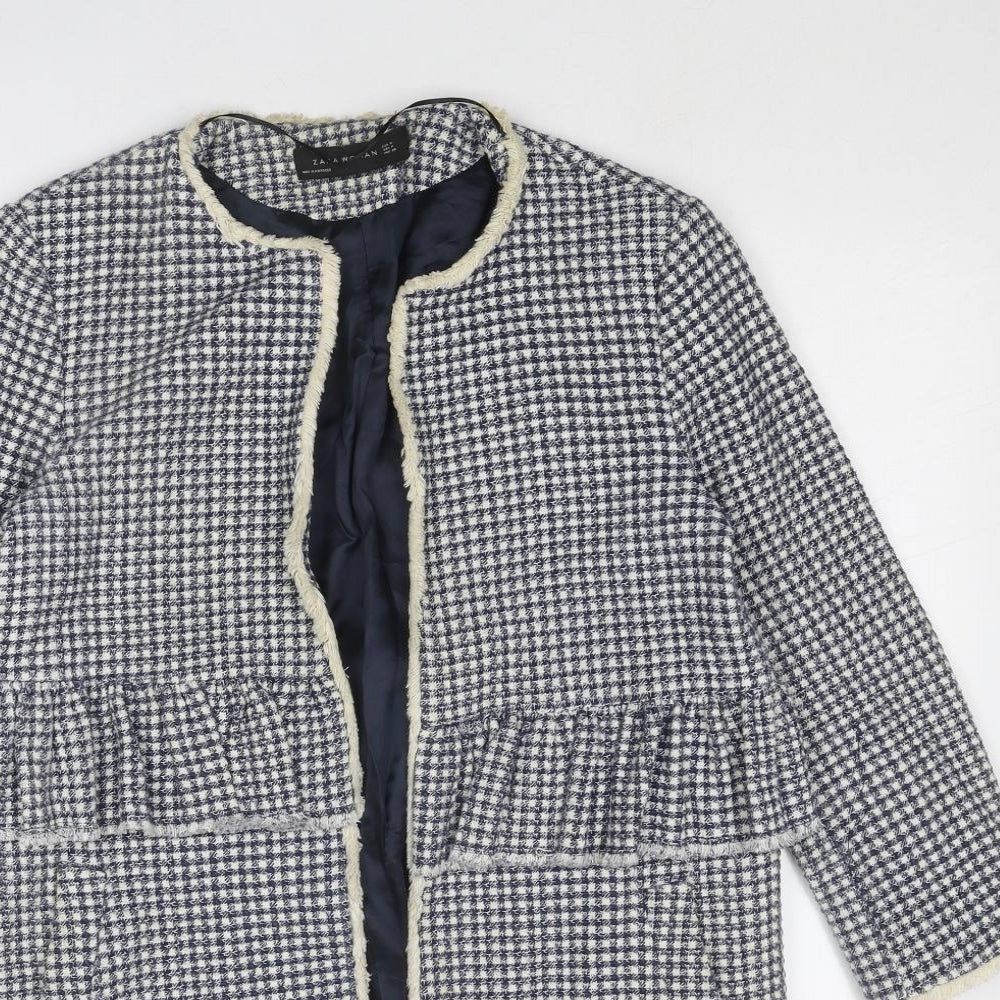 Zara Womens Blue Geometric Overcoat Coat Size M