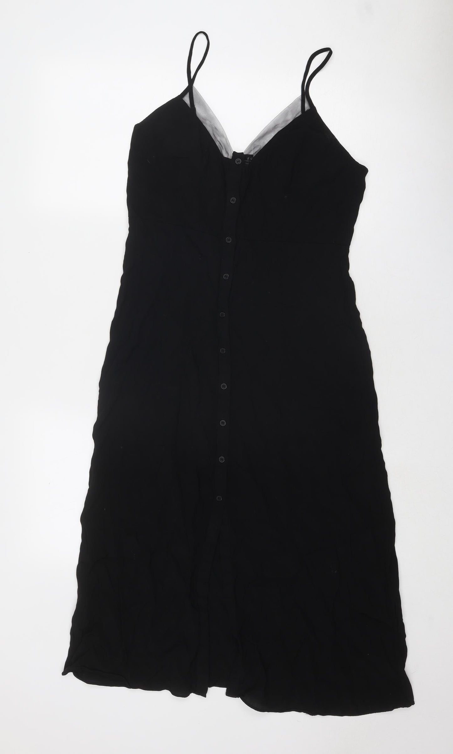 & Other Stories Womens Black Viscose Slip Dress Size 10 V-Neck Button