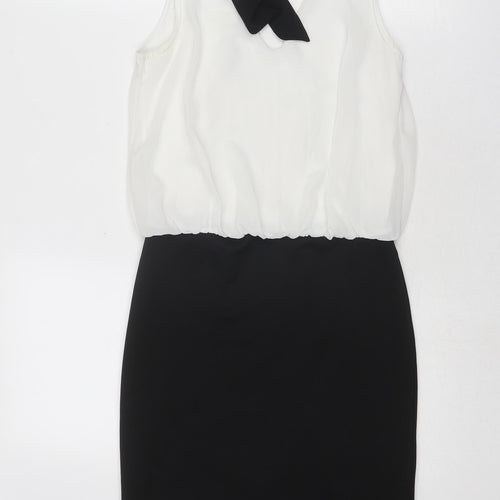 Izabel London Womens Black Colourblock Polyester A-Line Size 8 Halter Tie