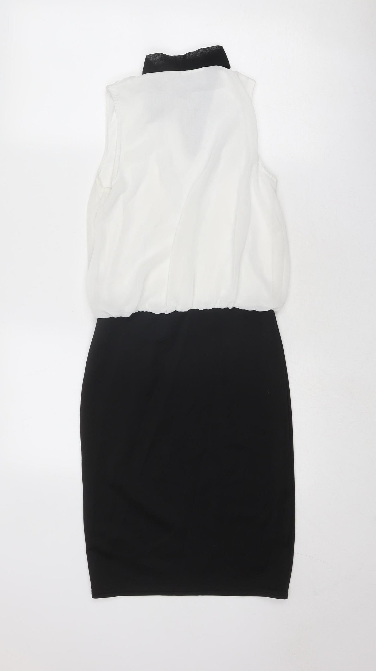Izabel London Womens Black Colourblock Polyester A-Line Size 8 Halter Tie