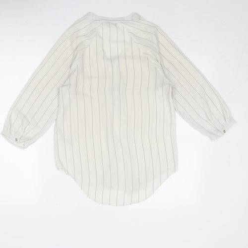 Marks and Spencer Womens White Striped Polyester Basic Blouse Size 8 V-Neck