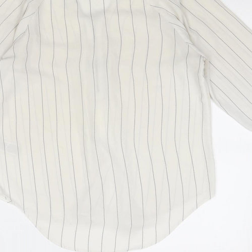 Marks and Spencer Womens White Striped Polyester Basic Blouse Size 8 V-Neck