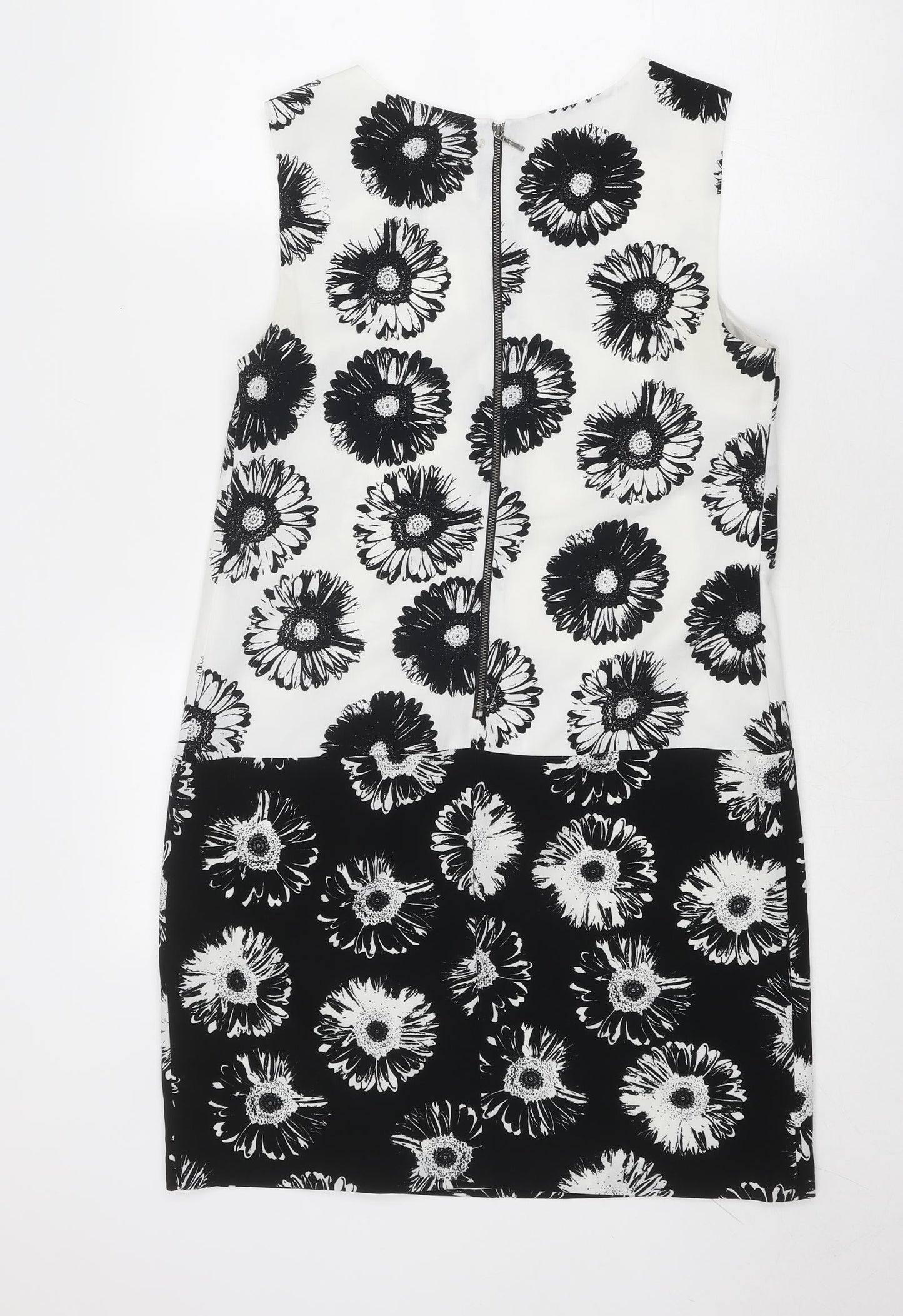 Marks and Spencer Womens Black Floral Polyester A-Line Size 12 Round Neck Zip