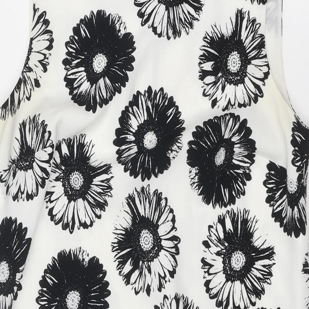 Marks and Spencer Womens Black Floral Polyester A-Line Size 12 Round Neck Zip