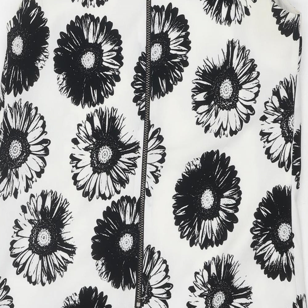 Marks and Spencer Womens Black Floral Polyester A-Line Size 12 Round Neck Zip