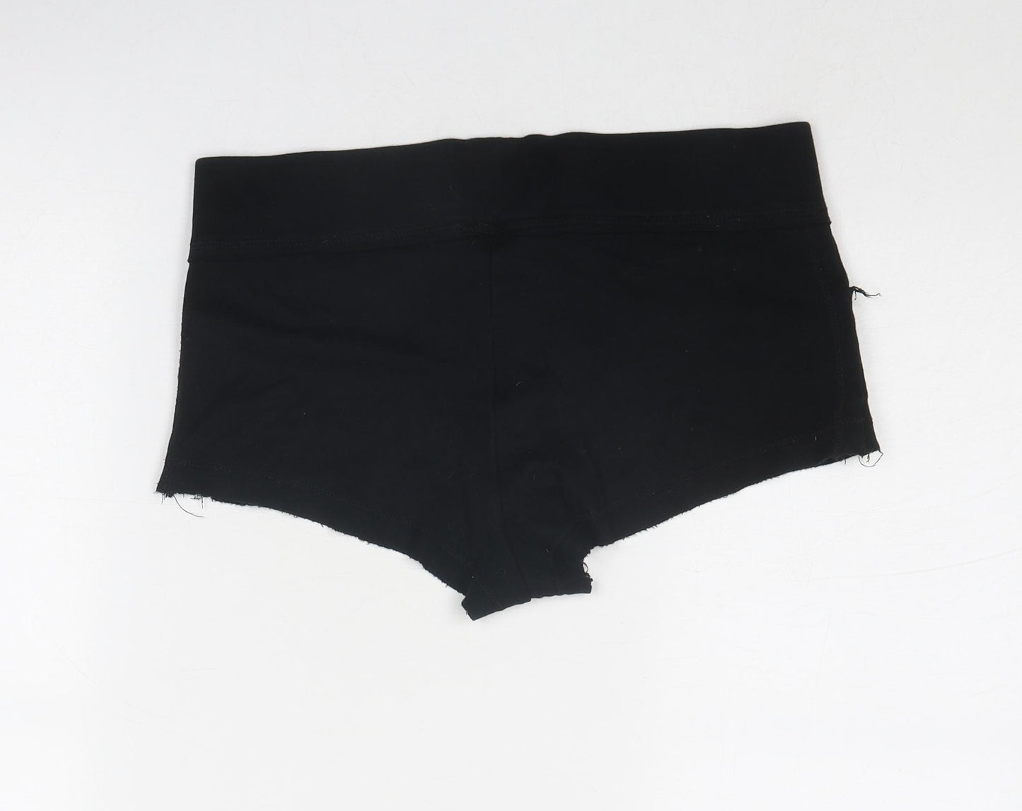 Topshop Womens Black Cotton Hot Pants Shorts Size 10 Regular Drawstring