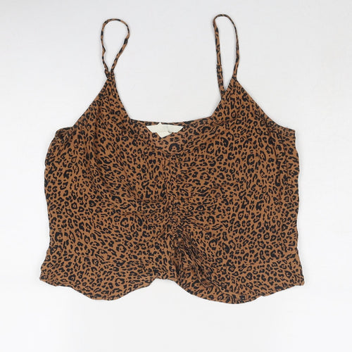 H&M Womens Brown Animal Print Polyester Basic Tank Size 10 Round Neck - Leopard Print