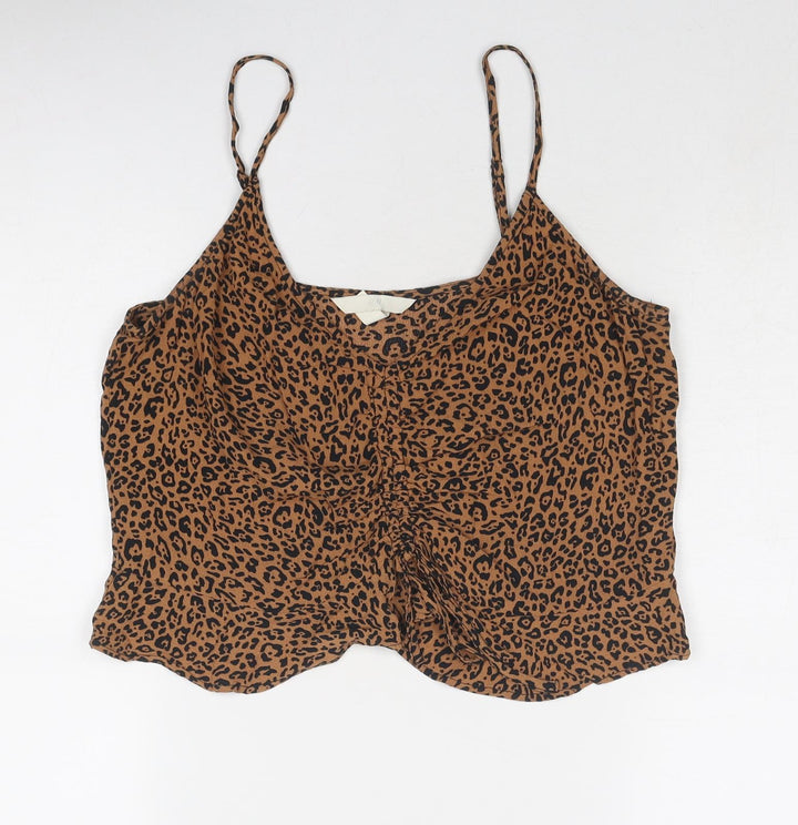 H&M Womens Brown Animal Print Polyester Basic Tank Size 10 Round Neck - Leopard Print