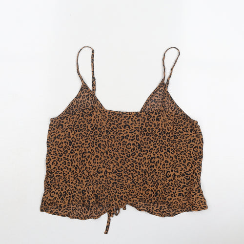 H&M Womens Brown Animal Print Polyester Basic Tank Size 10 Round Neck - Leopard Print