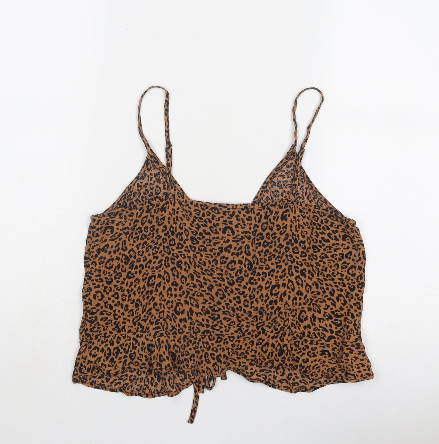 H&M Womens Brown Animal Print Polyester Basic Tank Size 10 Round Neck - Leopard Print