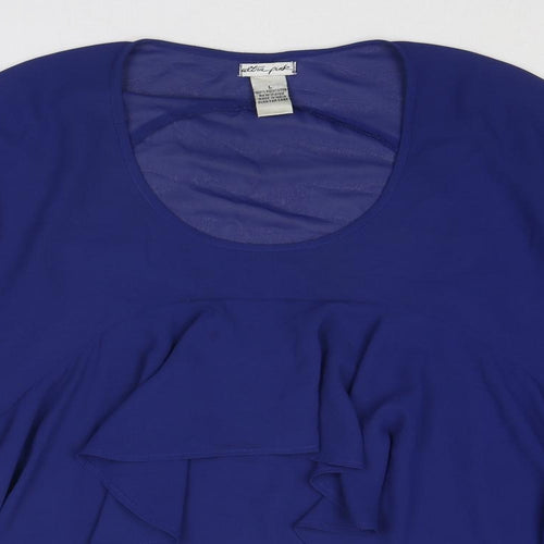 Ultra Pink Womens Blue Polyester Basic Blouse Size L Round Neck