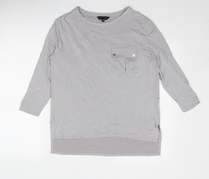 New Look Womens Grey Viscose Basic Blouse Size 12 Round Neck