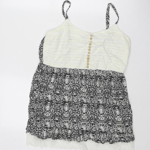 Klass Womens Black Geometric Viscose Basic Tank Size 14 Round Neck