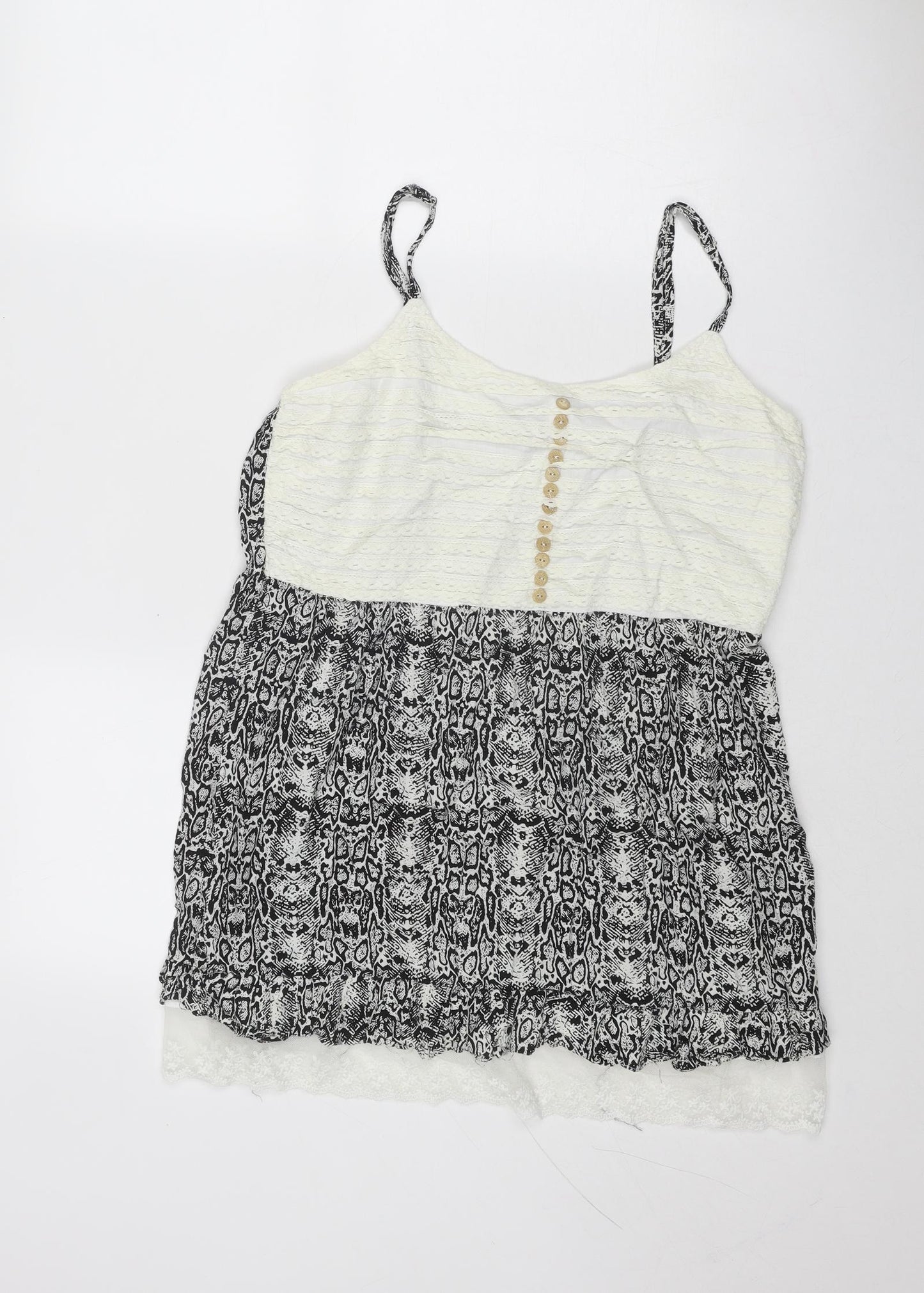 Klass Womens Black Geometric Viscose Basic Tank Size 14 Round Neck