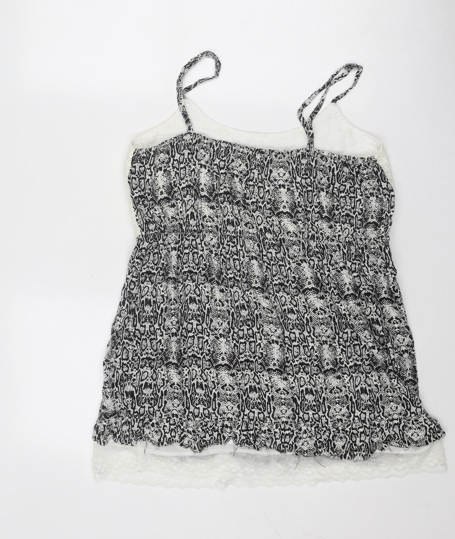 Klass Womens Black Geometric Viscose Basic Tank Size 14 Round Neck
