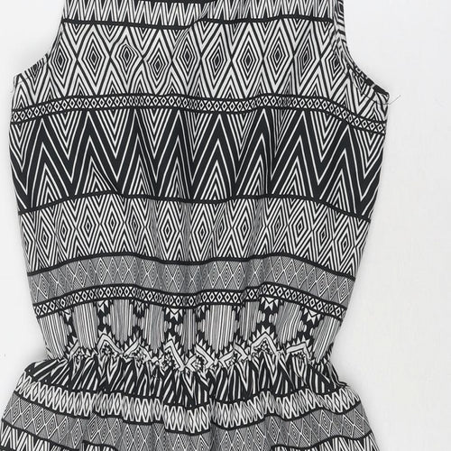 Select Womens Black Geometric Polyester Skater Dress Size 8 Round Neck Button