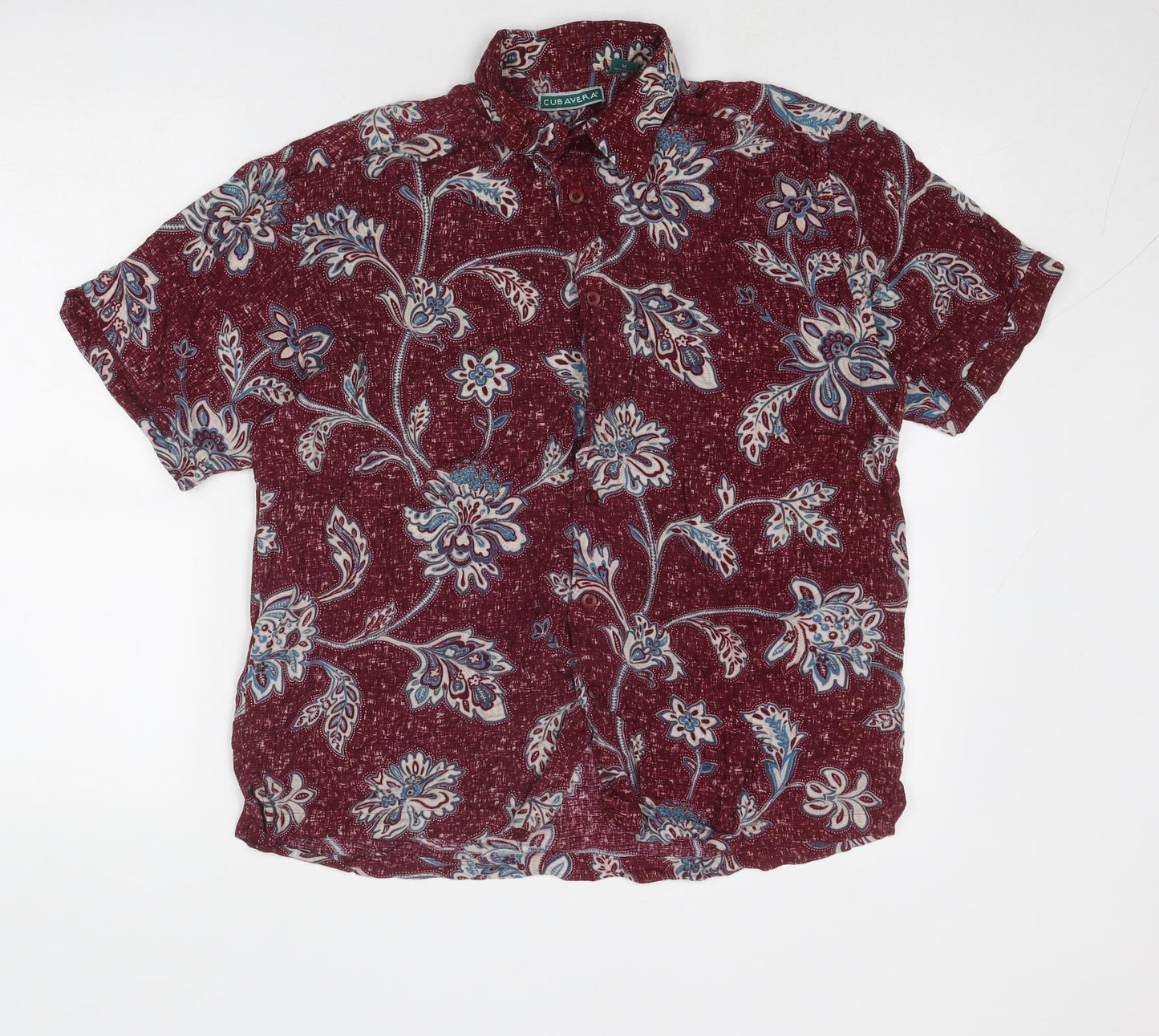 Cubavera Mens Red Floral Viscose Button-Up Size M Collared Buckle