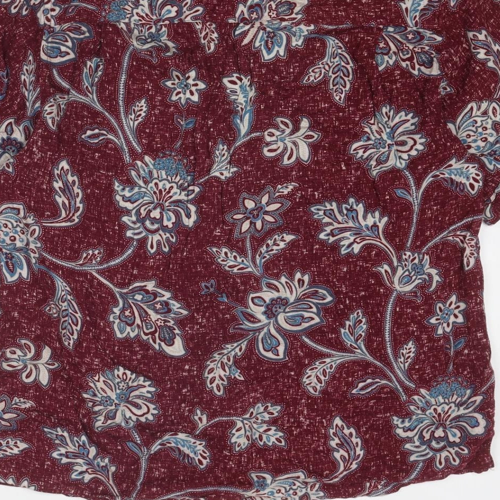 Cubavera Mens Red Floral Viscose Button-Up Size M Collared Buckle