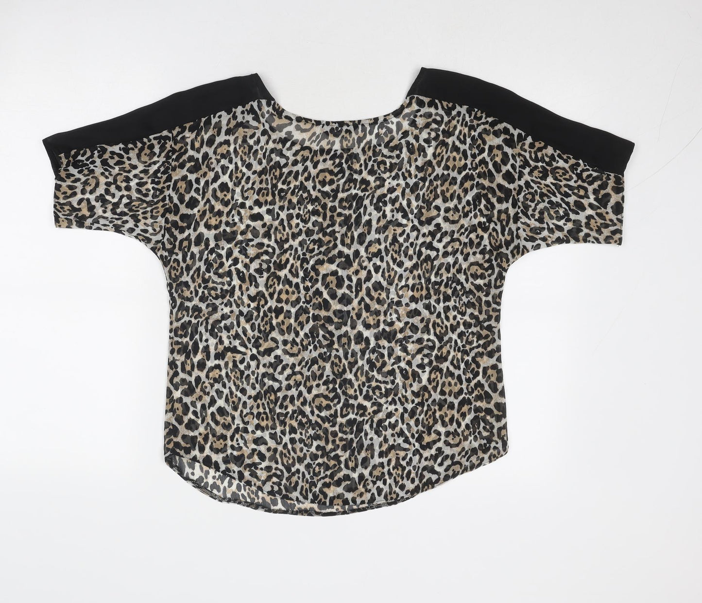 Marina Kaneva Womens Brown Animal Print Polyester Basic Blouse Size 8 Round Neck - Leopard Print
