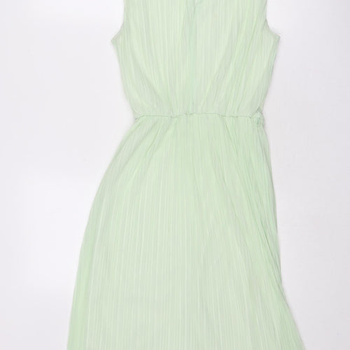 Miss Selfridge Womens Green Polyester Trapeze & Swing Size 10 Round Neck Button