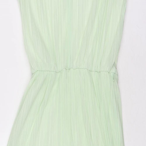 Miss Selfridge Womens Green Polyester Trapeze & Swing Size 10 Round Neck Button