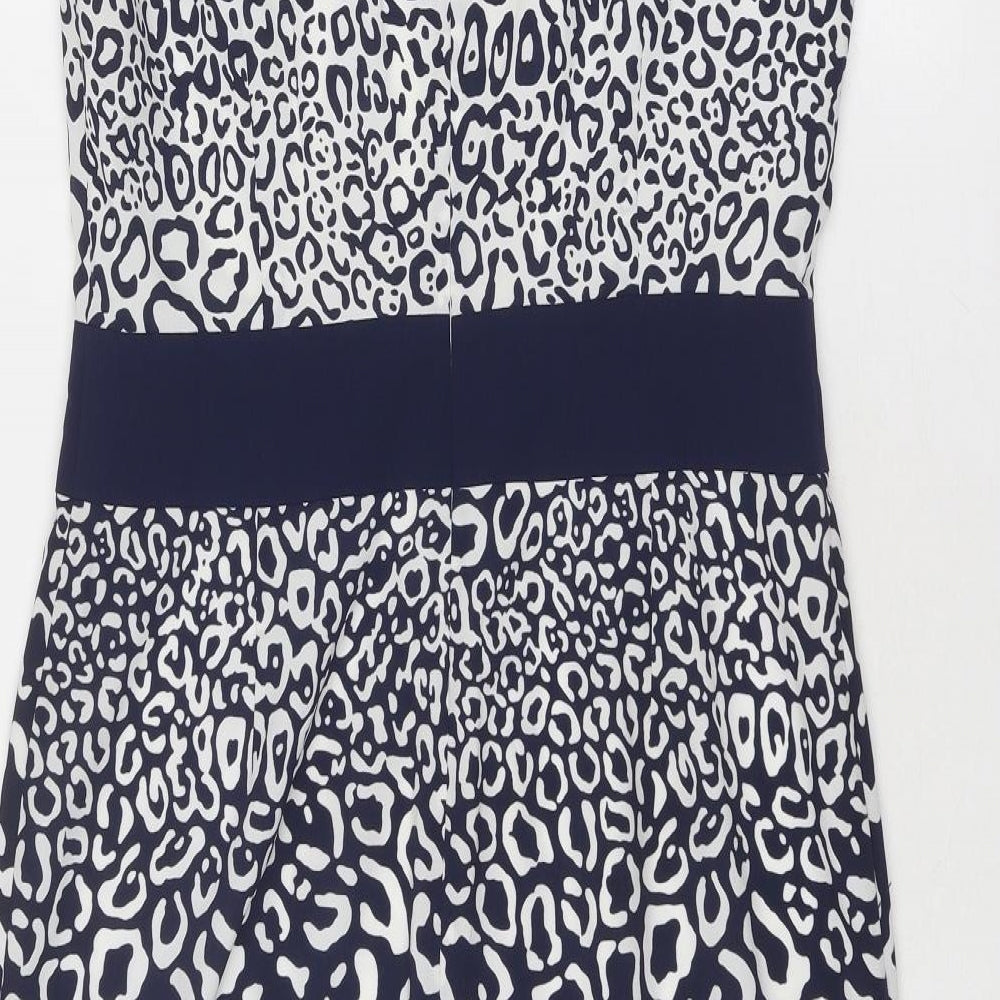 Jaeger Womens Blue Geometric Polyester Shift Size 12 Round Neck Zip